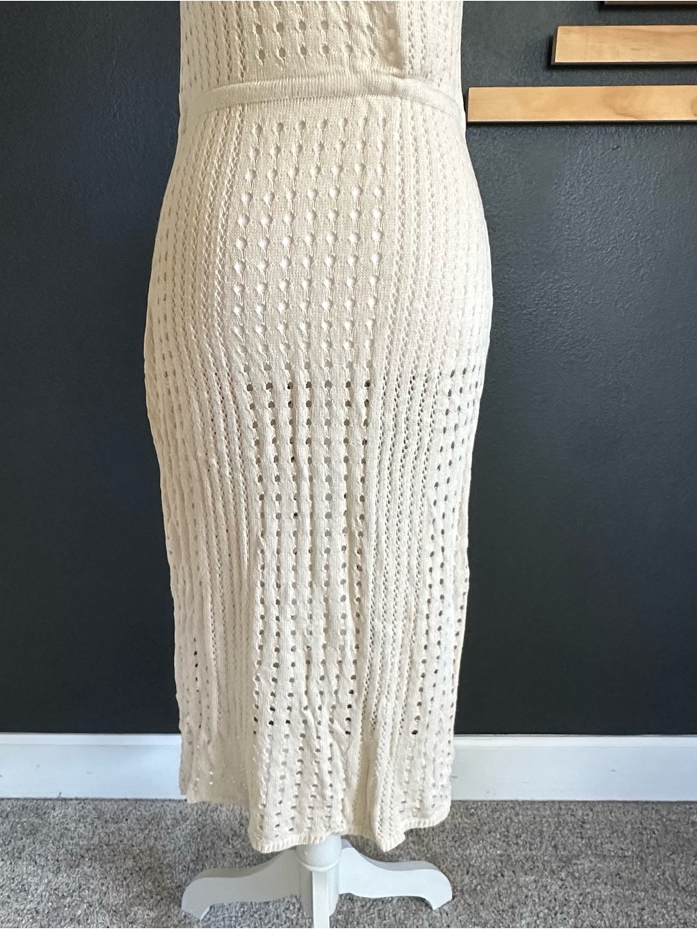 B Crochet Knit Sleeveless Swim Cover-Up Dress Cream Beige Medium Resort Coastal - Picture 6 of 9
